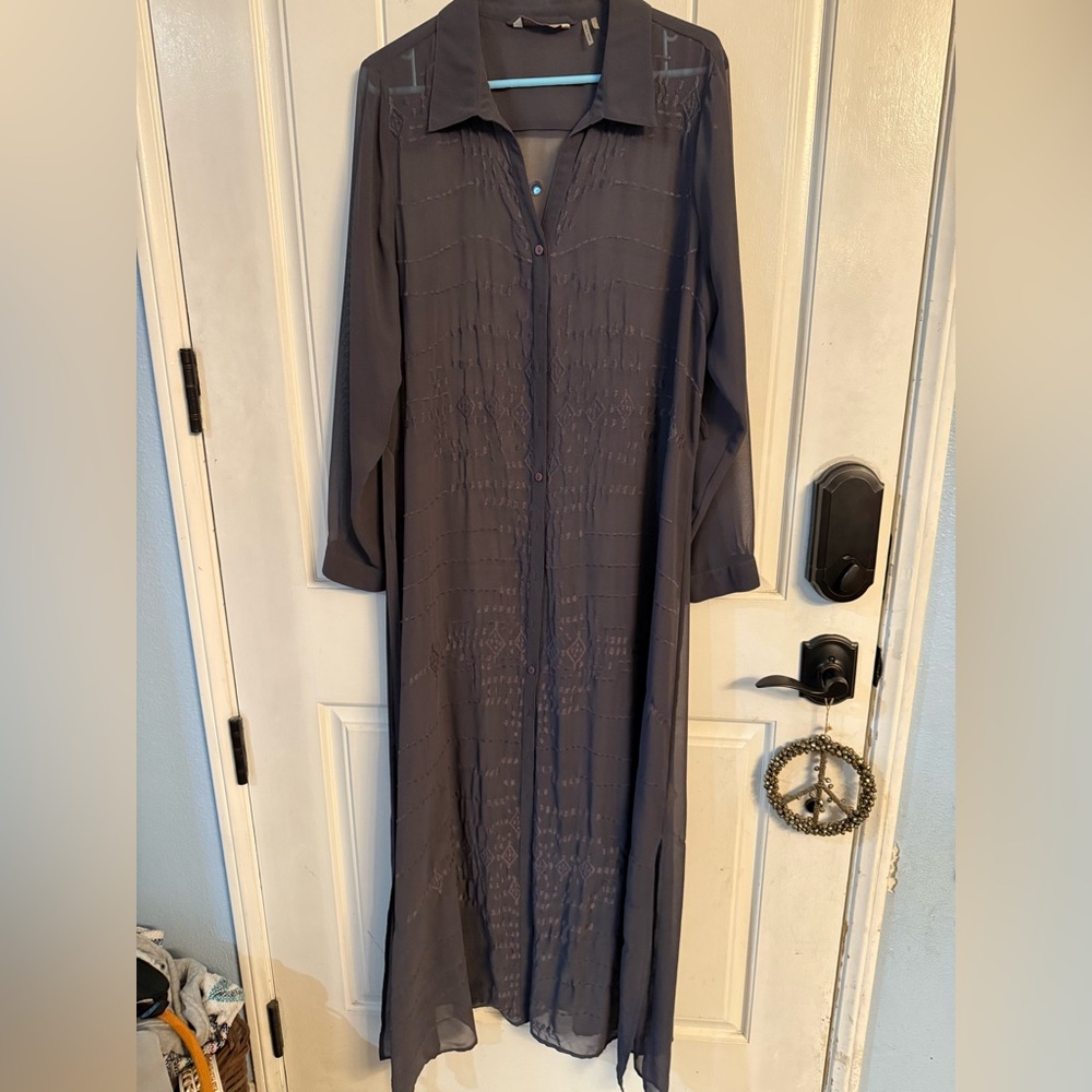 Soft Surroundings Charcoal Gray Sheer Maxi Dress